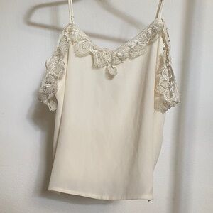Elegant Cream Lace Trim Women's Top